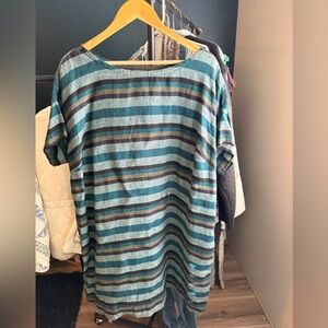 Eileen Fisher Teal and Black Striped Dress